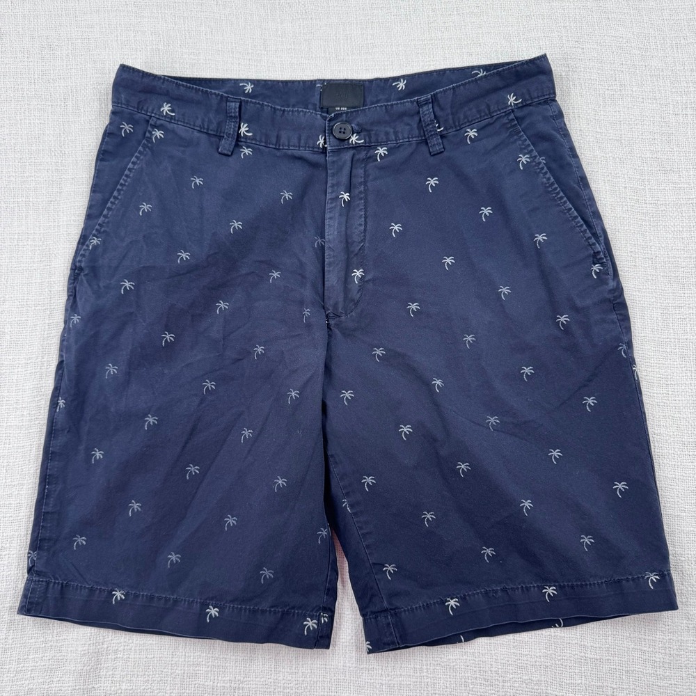 H&M Men's 30R Palm Tree Printed Chino Shorts Navy Blue Cotton